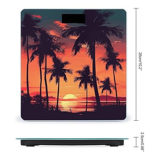 Palm Tree Summer Sunset Bathroom Scale Large LCD Backlight Display Digital Scale Rounded Corners Body Scales Automatic Power On/Off Bathroom Scales for Home Bedrooms