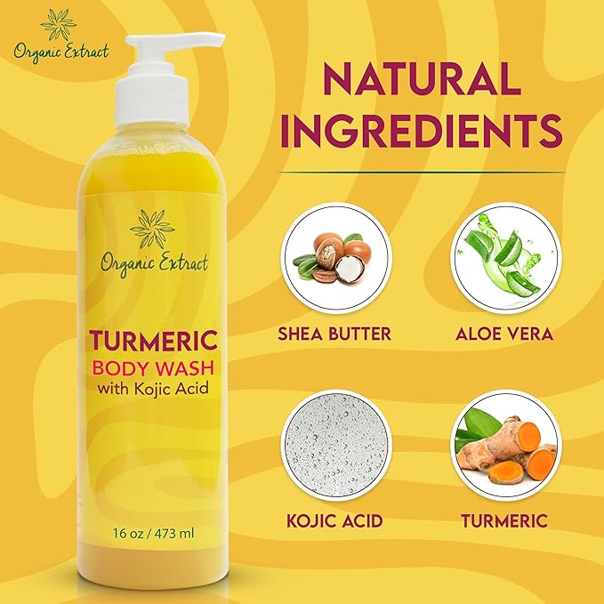 Turmeric Kojic Acid Body Wash – 16 fl oz / 473ml – Skin Brightening Shower Gel for Deep Gentle Moisturizer Helps to Remove Dark Spot with Shea Butter &amp Aloe Vera