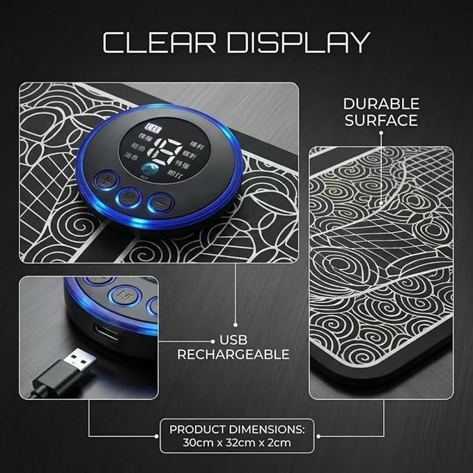 EMS Foot Massager Mat with Remote Control USB Rechargeable 8 Massage Modes 19 Intensity Levels Muscle Stimulator
