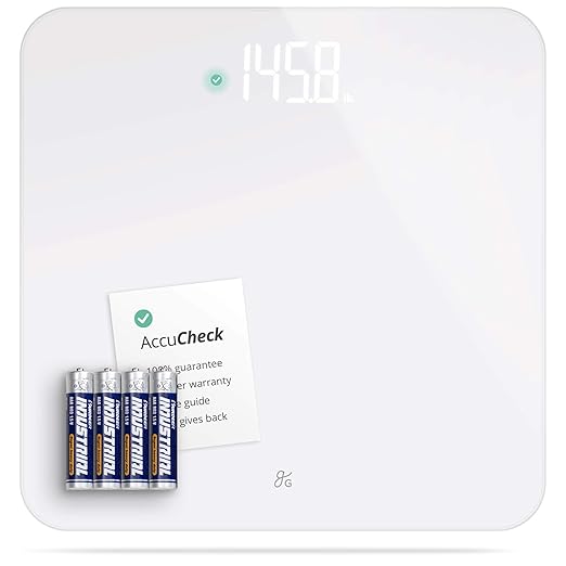 Greater Goods AccuCheck Digital Scale for Body Weight - Accurate Digital Bathroom Scale with High-Precision Sensors Large Easy-to-Read Backlit Display 400 lb Capacity Auto Step-On (White)