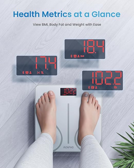 RENPHO Smart Scale for Body Weight FSA&ampHSA Eligible Digital Bathroom Scale BMI Weighing Bluetooth Body Fat Scale Body Composition Monitor Health Analyzer with Smartphone App (White 11/280mm)