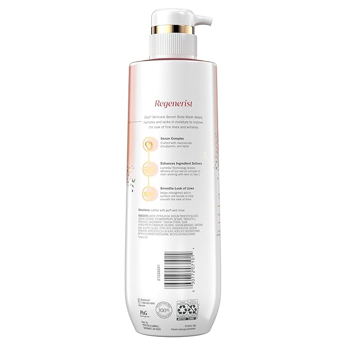 Olay Body Wash for Women Regenerist Smoothing Niacinamide Serum Complex Renews Moisture Free of Parabens &amp Phthalates Vitamin B3 Lameller Technology For All Skin Types 20 fl oz (Pack of 4)