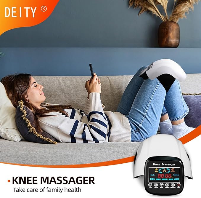 DEITY Knee Massager Smart with Heat Vibration 3D Massage Red Light 4-in-1 Cordless Portable Knee Massager with LED Large Screen Gifts for Grandma &amp Grandpa