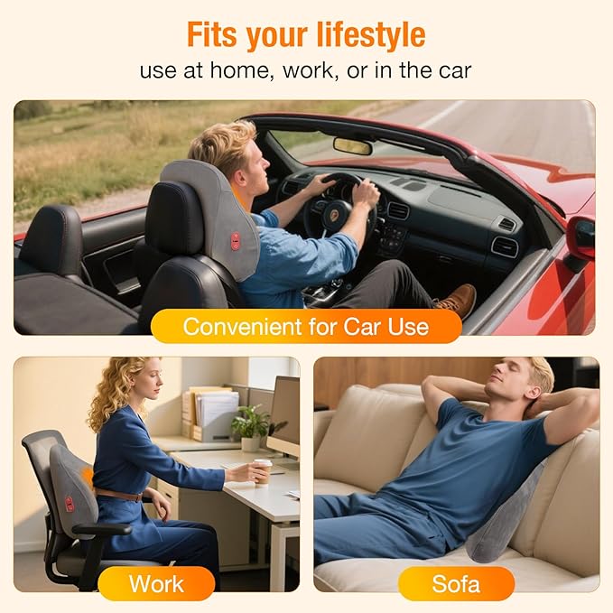 BIBIRE Shiatsu Back Massager with Heat - Deep Tissue Massage for Neck Shoulder &amp Lower Back Pain Relief - Rechargeable Portable Back Massager for Home Office Car