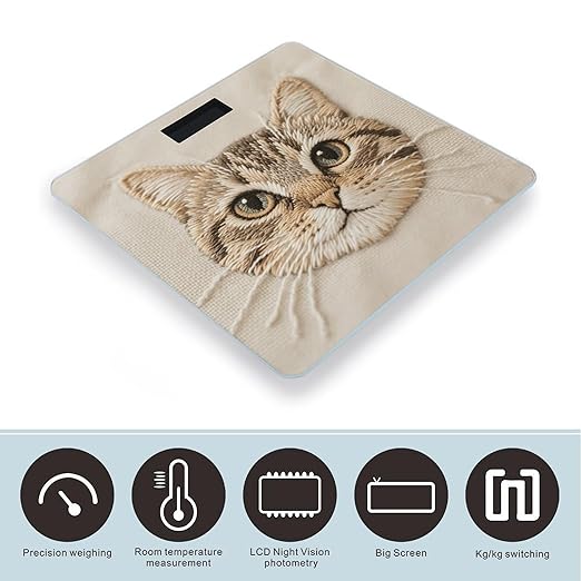Cute Cat Embroidery Bathroom Scale for Body Weight Bathroom Digital Electronic Weighing Scale with Back Lit LED Display Sturdy Tempered Glass Weight Watchers Scales 400lb