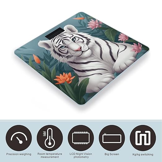 Cute White Tige Bathroom Scale Weight Scale for Body WeightHighly Accurate Digital Weighing Machine Clear LED Display Digital Bathroom Body Scale 400lb/182kg