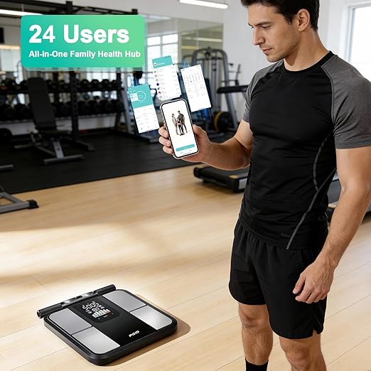 Smart Scale for Body WeightScales with Bmi Body Fat Muscle Mass58 Body Composition Analyzer ScaleFull Body Analysis Scanner Scale Digital Bathroom Scales Syncs with App for 24-User 180KG/400Lb