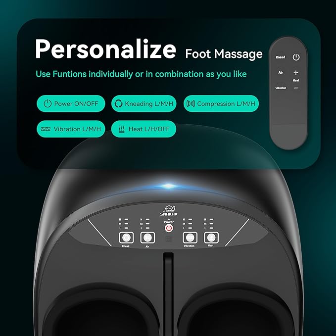Snailax Foot Massager with Heat Remote Control Shiatsu Heated Foot Massager Machine with Deep Kneading Rolling Compression Vibration Size 13