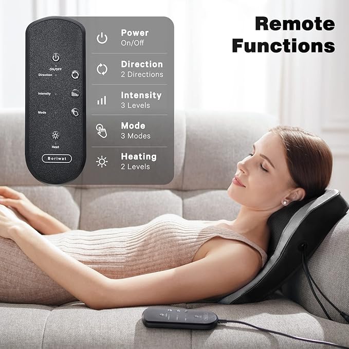 Boriwat Back and Neck Massager with Heat - 3D Kneading Massage Pillow for Neck Shoulder Leg Pain Relief - Gifts for Men Women Mom Dad - Relax at Home Office Car - Dark Gray