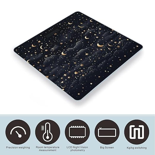 Digital Bathroom Scale for Body Weight Scale with Bright LCD Display High Accuracy Step-On Technology Auto On/Off Stars and Moon on Dark Background Digital Scales 400 Lbs /180kg