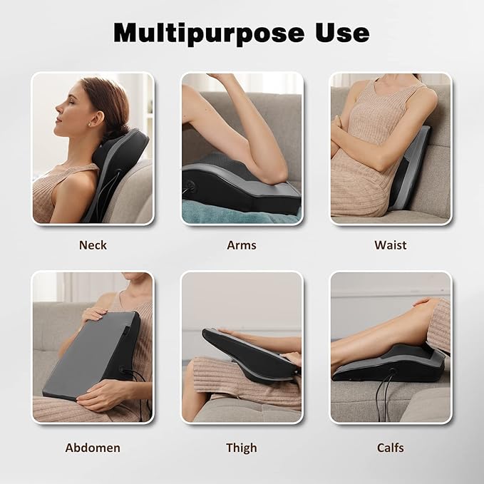 Boriwat Back and Neck Massager with Heat - 3D Kneading Massage Pillow for Neck Shoulder Leg Pain Relief - Gifts for Men Women Mom Dad - Relax at Home Office Car - Dark Gray