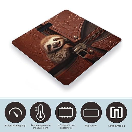Sloth on Zipper Bathroom Scale for Body Weight LCD Display Digital Bathroom Scale Tempered Glass Bathroom Weight Scales Fashion Smart Scales for Home Bedroom 400 Lb