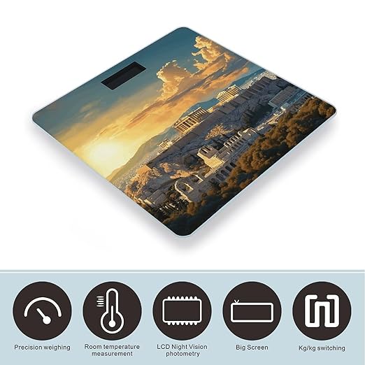 Acropolis Cityscape Skyline Scale for Body Weight Accurate Digital Bathroom Scale Toughened Glass High Precision Scales Smart Weight Scales with Large LCD Backlight Display Weighing Machine