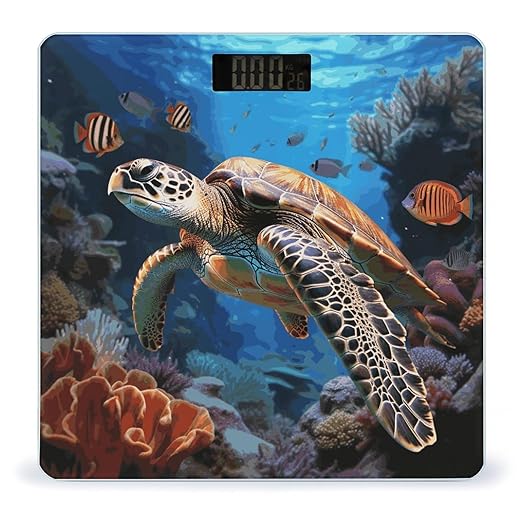 Ocean Animal Turtle Scale for Body Weight Anti-Slip Digital Bathroom Scale Sturdy Toughened Glass Weighing Scales High Precision Safe Rounded Corners Smart Scales