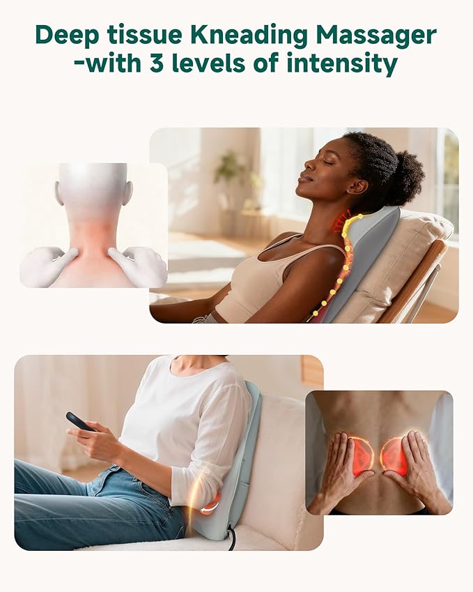 Snailax Shiatsu Back Massager with Heat 4D Kneading Neck Massager Back Neck Shoulder Massager for Pain Relief Deep Tissue 3 Speed/3 Modes Portable for Home Office Car Use