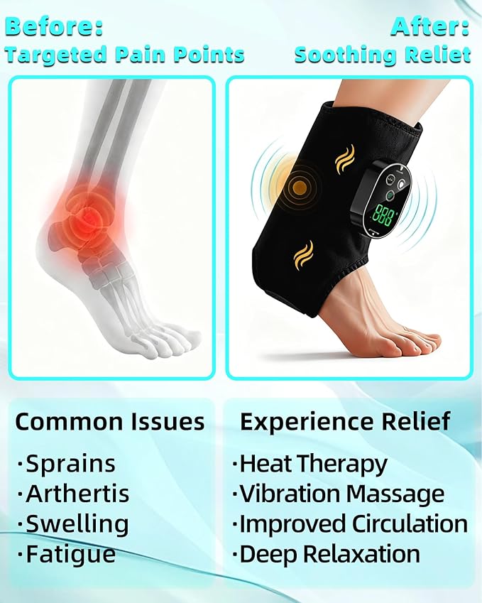 2in1 Foot and Ankle Massager with Heat and Vibration. Foot Renew. Cordless Ankle Massager for Circulation and Pain Relief Suitable for Neuropathy and Muscle Fatigue. Gifts for Dad Mom Men Women（1pc）
