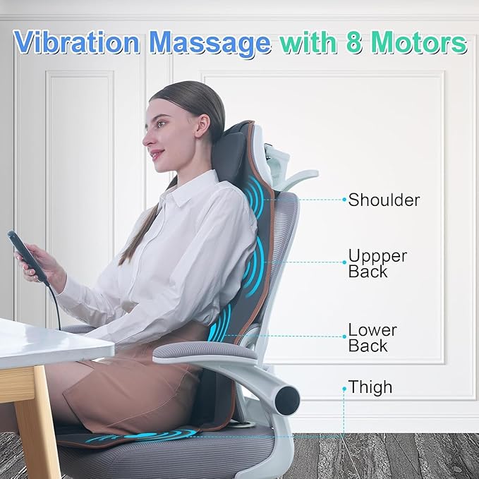 Sotion Massage Seat Cushion with Heat for Neck and Back 3 Heating Areas &amp 5 Massage Modes Electric Back Massager for Office Chair and Home Seat
