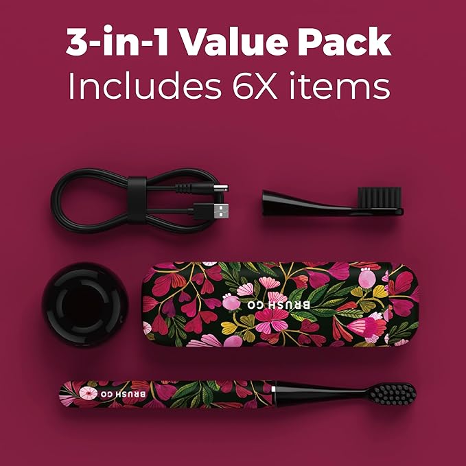 MIPOW Brush GO SlimPro i4 Electric Toothbrush Rechargeable Smart Ultra Sonic 3 Modes Travel Case &amp Ceramic Dock 60Day Battery Soft Bristles 2 Heads IPX7 Waterproof Color-TropicVibe