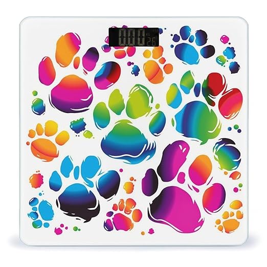 Colorful Dog Paw Print Scale for Body Weight Sturdy Tempered Glass Weighing Scales with LCD Display Accurate Digital Bathroom Scale Convenient Body Fat Smart Scales Easy Read