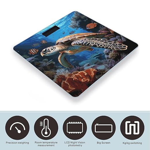 Ocean Animal Turtle Scale for Body Weight Anti-Slip Digital Bathroom Scale Sturdy Toughened Glass Weighing Scales High Precision Safe Rounded Corners Smart Scales