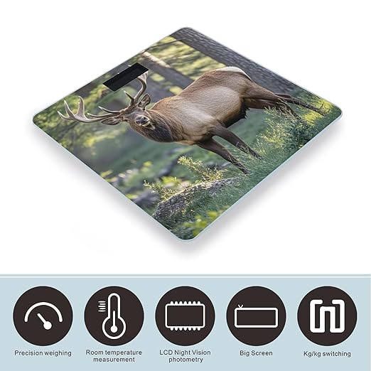 Deer in The Wild Bathroom Scale for Body Weight Bathroom Weighing Scales with Back Lit LED Display Sturdy Tempered Glass Body Weight Bathroom Scale 400lb Weighing