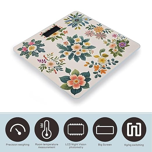 Various Floral Designs Scale for Body Weight Digital Bathroom Scale Toughened Glass High Precision Scales for Body Weight with Large LCD Backlight Display Weight Scales