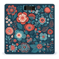 Blue Flower Pattern Scale for Body Weight Anti-Slip Tempered Glass Digital Bathroom Scales Clear LCD Display Weighing Scale Safe Rounded Corners Smart Scales
