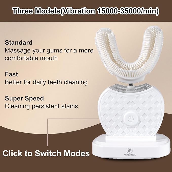 U-Shaped Ultrasonic Toothbrush for Teeth Whitening Automatic Electric Toothbrush for Adults 360-degree Cleaning IPX7 Waterproof Kit for Travel or Home(White)