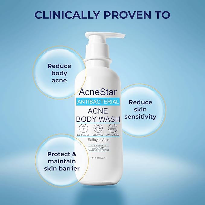 Acnestar Antibacterial Acne Body Wash with Salicylic Acid - Treats Back Chest Shoulder &amp Butt Breakouts Fights Clogged Pores &amp Cystic Acne Antifungal Body Wash - for Men &amp Women