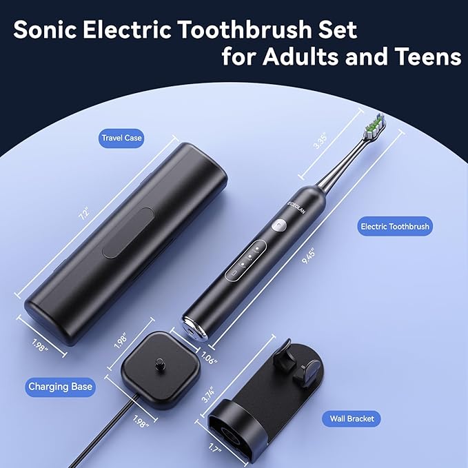 Electric Toothbrush for Adults Rechargeable Sonic Toothbrush IPX7 Waterproof Travel Toothbrush Set with Case 8 Brush Heads Charger 2-Min Smart Timer One Charge Last 60 Days(Pink Black)