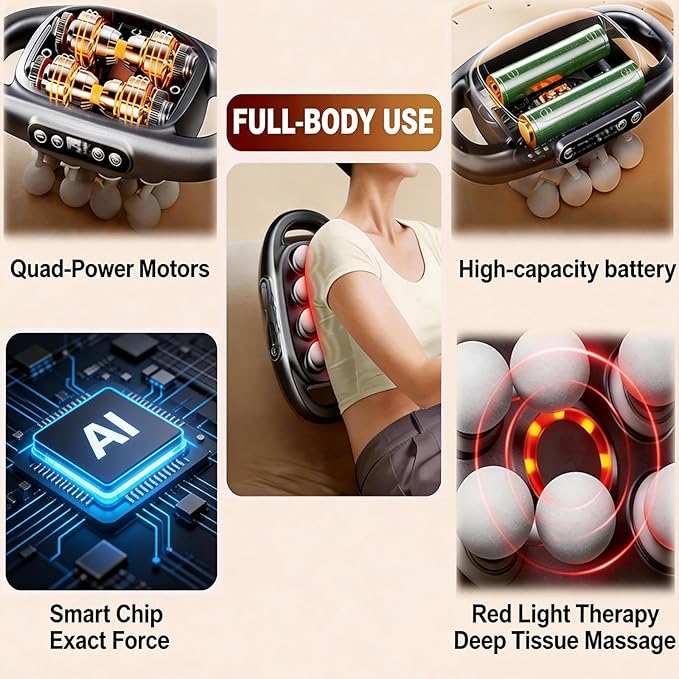 Deep Tissue Massage Gun 16 Head Percussion Massager with Heat &amp 3 Modes 30 Adjustable Intensities Low Noise Portable Electric Massager for Muscles Back Waist Legs