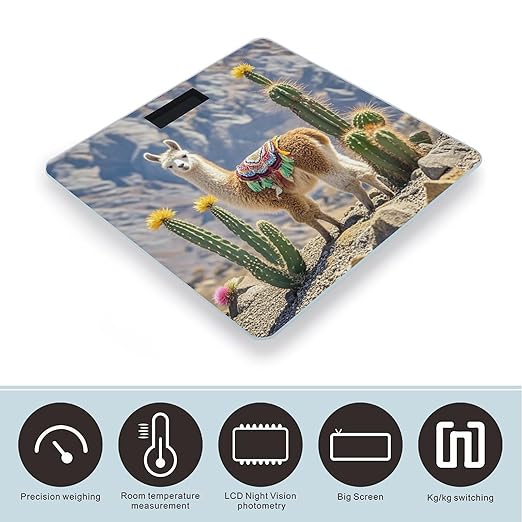 Llama Cactus Scale for Body Weight Highly Accurate Digital Bathroom Body Scale Digital Bathroom Scales for People Anti-Slip Large LCD Display Smart Scales