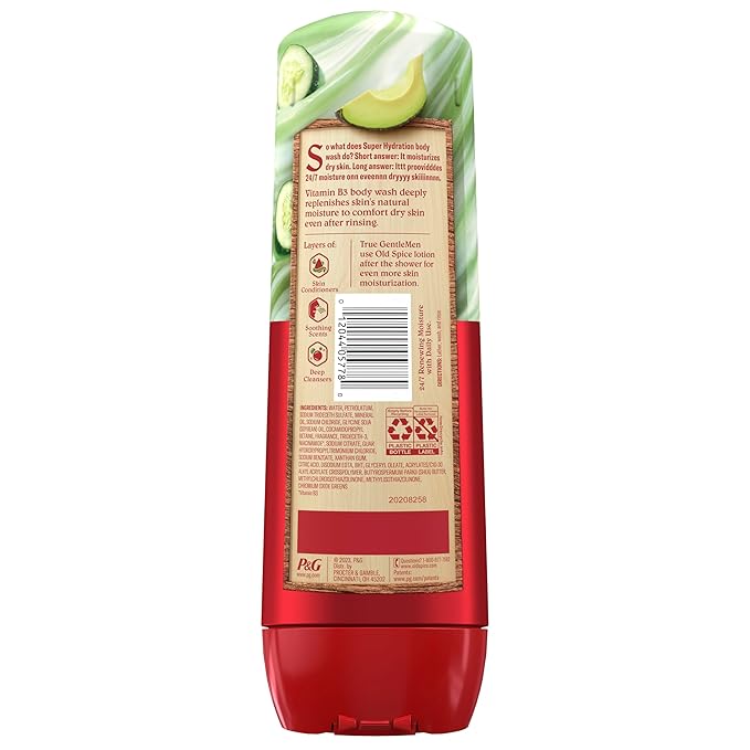 Old Spice Super Hydration Body Wash GentleMan’s Blend Cucumber + Avocado Oil for Deep Cleaning and 24/7 Renewing Moisture // Comfort dry skin even after rinsing 20 oz (Pack of 4)