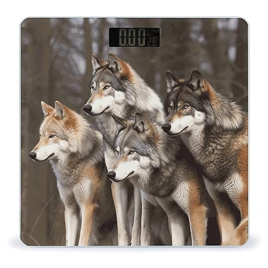 Different Colored Wolves Scale for Body Weight Sturdy Tempered Glass Weighing Scales with LCD Display Accurate Digital Bathroom Scale Convenient Body Fat Smart Scales 400lb