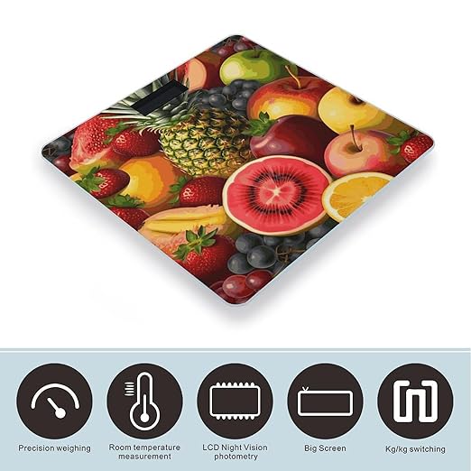 Fresh Juicy Fruits Pineapple Berries Watermelon Grape Orange Scale for Body Weight Sturdy Tempered Glass Weighing Scales with LCD Display Accurate Digital Bathroom Scale Convenient Body Fat Smart Scal