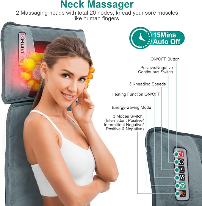 Electric Massage Mat Full Body Massage Ergonomic Vibration Mattress Chair Pad Anti-Slip Massage Cushion with Heat Massage Pad 10 Vibration Motors Timer Earplugs for Bed Chair