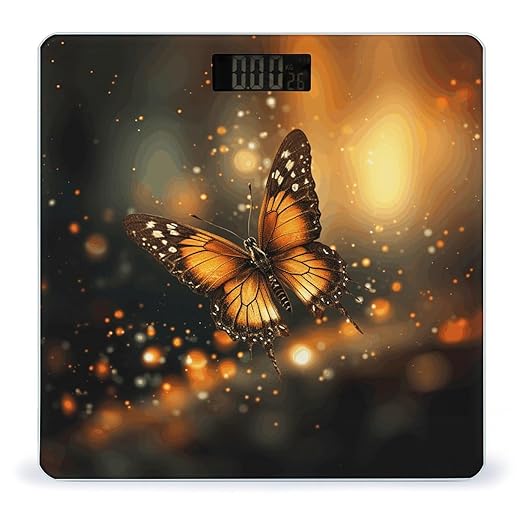 Orange ButterflyScale for Body Weight with LCD High Precision Weighing Scales Fashion Sturdy Tempered Glass Weight Scales Easy-to-Read Digital Bathroom Scale for Daily 400lb