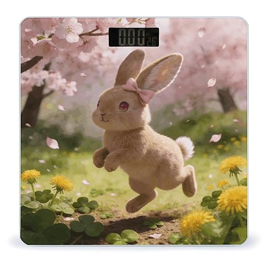 Cherry Blossoms Dance with The Spring Rabbit Smart Scale for Body Weight Digital Bathroom Scale Toughened Glass Weight Scale with Large LCD Backlight Display High Precision Scales Weighing Machine