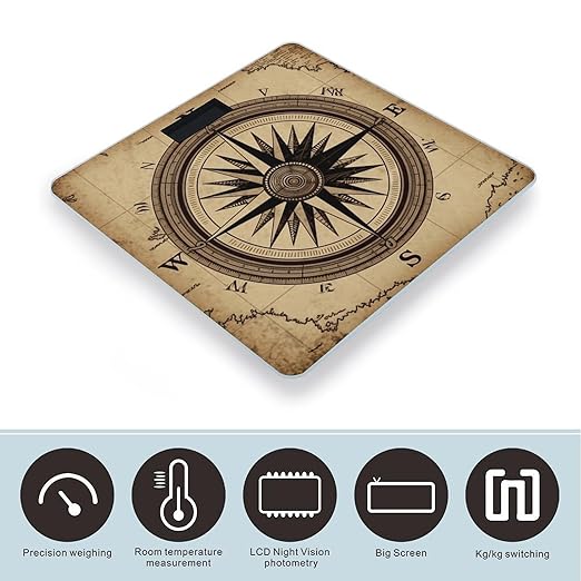 Compass Wind Road Map Digital Bathroom Scale for Body Weight Weighing Scale with Backlit LCD Display High Precision Measurements &amp Measures Weight Up to 180kg