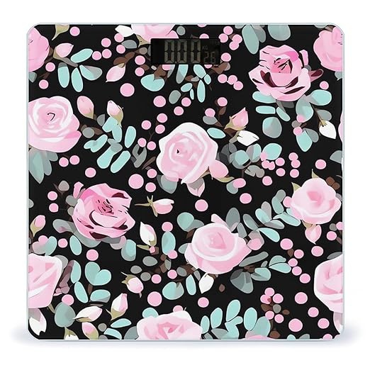Cute Pink Rose Mix Leopard Scale for Body Weight Sturdy Tempered Glass Weighing Scales with LCD Display Accurate Digital Bathroom Scale Convenient Body Fat Smart Scales Easy Read