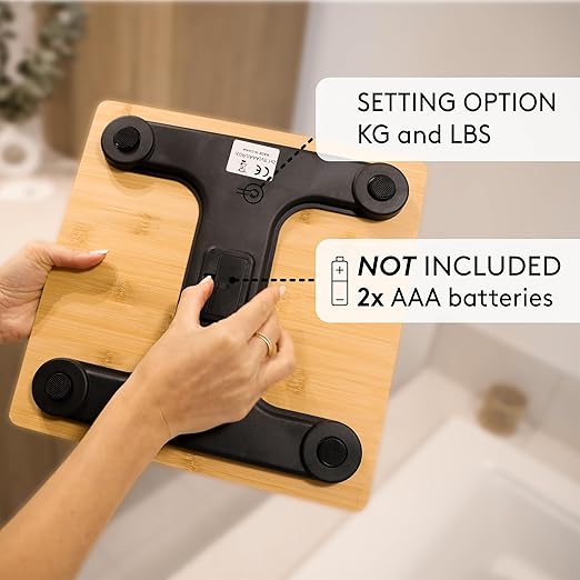 Wooden Bamboo Bathroom Body Weight Scale with Digital LCD Display Maximum Capacity of 396 lbs Adding a Stylish &amp Modern Touch to Your Toilet