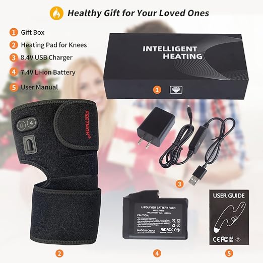 Heated Knee Pad with Massager - Battery Powered Heating Knee Brace for Men Women Elders(Singel)