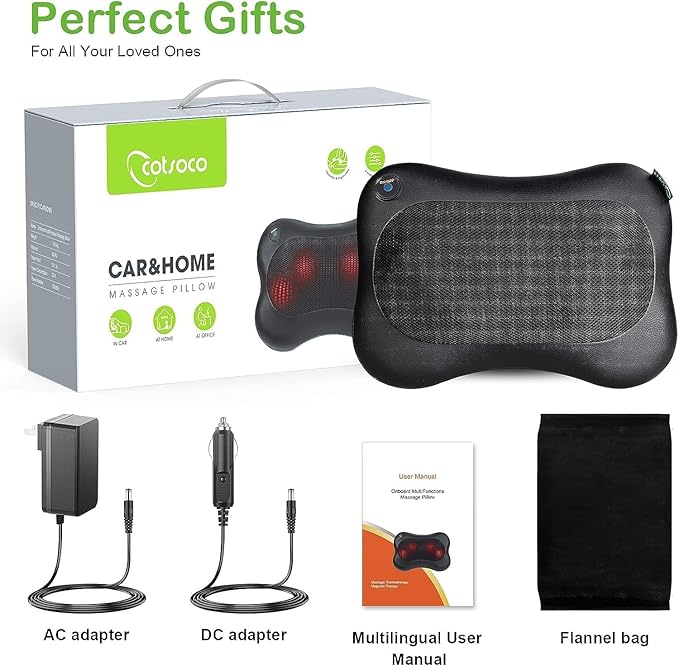Scozza Shiatsu Neck and Back Massager with Heat Deep Tissue Electric Massage Pillow for Pain Relief Ideal for Shoulders Back Legs and Feet Perfect for Home Car Office and Gifts B