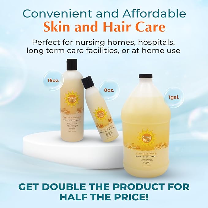 Deodorizing Citrus Plus Elder Shampoo and Body Wash by BoaVida with new leak-proof cap Soap Made with Persimmon to Treat the Presence of Nonenal and Remove Old Person Smell 16 oz