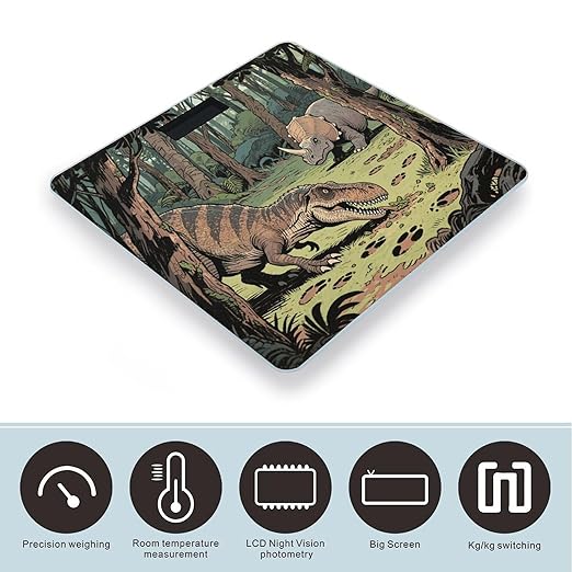 Dinosaur Jungle Weight Scale Large Bathroom Scales Digital Weight with Bright LED Display Non Slip Automatic Weighing Scale Fashion Weighing Machine for Body