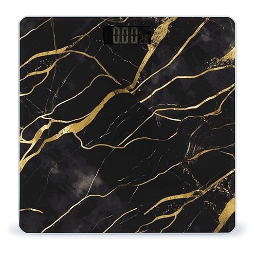 Black and Gold Marble Texture Weight Scale Digital Electronic Scales Bathroom Scale Larg LCD Backlight Display High Precision MeasurementsTempered Glass