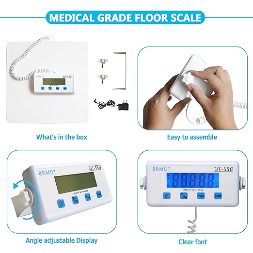 Digital Scales for Body Weight Heavy Duty for Hospital &amp Physician Use Large Digital Display and Base Desktop &amp Suspended Display Screen with Bracket Weigh Up to 660lbs/300kg (White DT-550