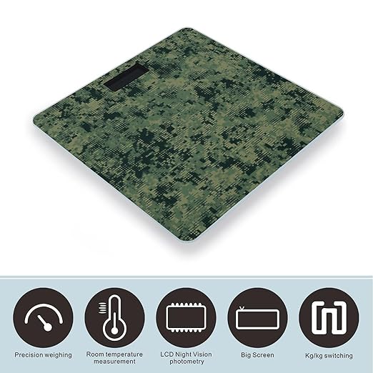 Green Army Digital Camouflage Smart Scale for Body Weight Accurate Bathroom Scale with LED Display Digital Weight Scales Weighing Machine High Precision Scales for Bath Home