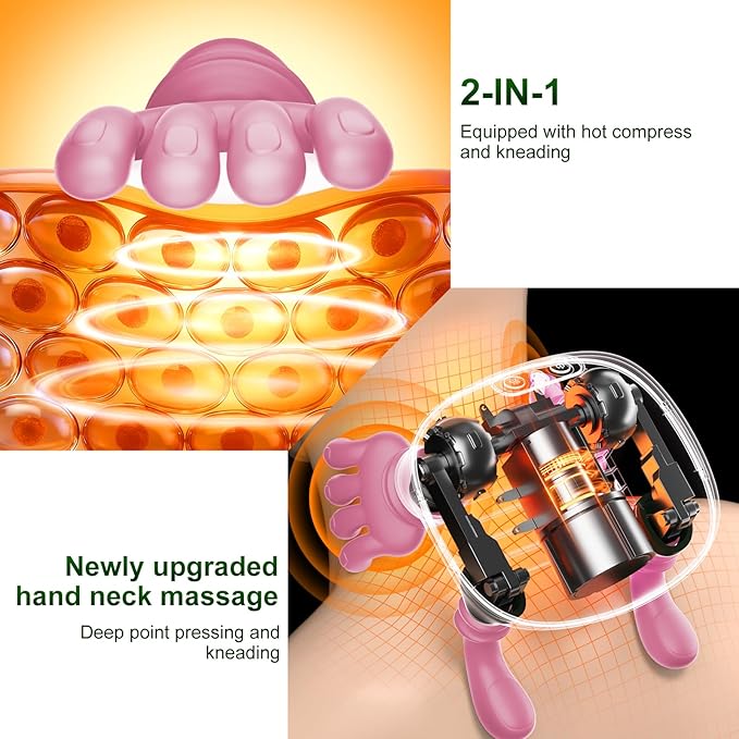 Neck Massager Neck and Back Massager with Heat &amp 4D Kneading Shiatsu Deep Tissue Wireless Massager for Shoulder Cervical Pain Relief Portable Rechargeable for Home Office (Pink)