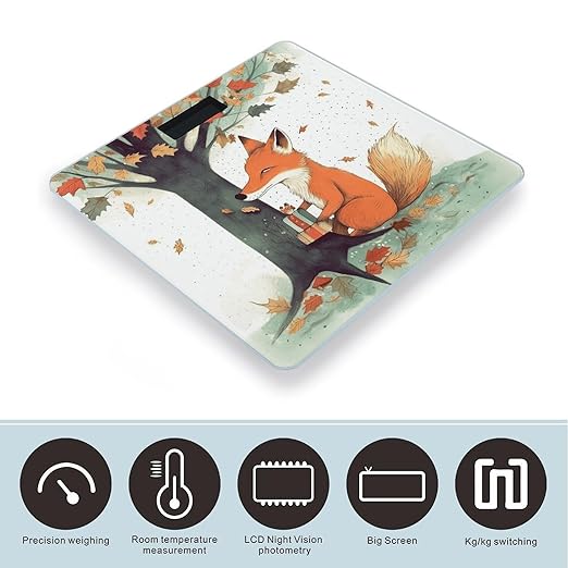Fox Under The Tree Scale for Body Weight Accurate Digital Bathroom Scale Toughened Glass High Precision Scales Smart Weight Scales with Large LCD Backlight Display Weighing Machine